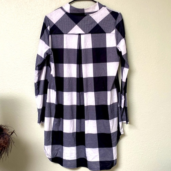 Fashion Plaid Split V-Neck Roll-Tab Tunic Size L - Picture 4 of 9